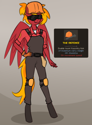 Size: 1821x2478 | Tagged: safe, artist:moonatik, oc, oc only, oc:moonatik, pegasus, anthro, unguligrade anthro, anthro oc, clothes, engineer (tf2), goggles, hair bun, hard hat, hat, male, outfit, overalls, pegasus oc, solo, stallion, team fortress 2