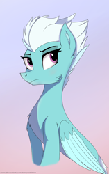 Size: 2102x3340 | Tagged: safe, artist:tempestshine, fleetfoot, pegasus, pony, g4, cheek fluff, chest fluff, colored wings, female, gradient background, mare, sitting, solo, wings