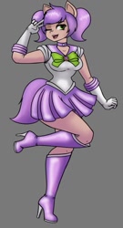 Size: 323x600 | Tagged: artist needed, source needed, safe, oc, oc only, anthro, boots, clothes, gloves, gray background, high heel boots, sailor moon (series), sailor uniform, shirt, shoes, simple background, skirt, solo, uniform