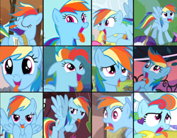 Size: 916x719 | Tagged: safe, edit, edited screencap, screencap, rainbow dash, pegasus, pony, a bird in the hoof, fall weather friends, g4, newbie dash, season 1, season 2, season 4, season 6, season 9, sparkle's seven, sweet and elite, testing testing 1-2-3, the ending of the end, the super speedy cider squeezy 6000, three's a crowd, trade ya!, alternate hairstyle, bound wings, cropped, dynamic dash, golden oaks library, megaradash, rainbow dash is best facemaker, tongue out, wings