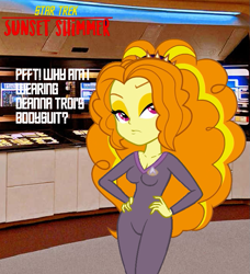 Size: 655x719 | Tagged: safe, artist:robertsonskywa1, adagio dazzle, rainbow rocks 10th anniversary, star trek: sunset shimmer, equestria girls, g4, my little pony equestria girls: rainbow rocks, bodysuit, clothes, deanna troi, female, hand on hip, interior, lcars, photo, png, sexy, solo, star trek, star trek: the next generation, stupid sexy adagio dazzle, uss enterprise