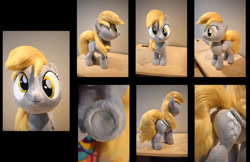 Size: 900x584 | Tagged: safe, artist:minkyway1, derpy hooves, pegasus, pony, g4, folded wings, indoors, irl, multiple views, photo, plushie, underhoof, wings