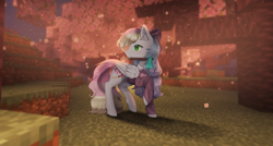 Size: 4037x2160 | Tagged: safe, artist:kizzki, oc, oc only, oc:blazey sketch, bow, cherry blossoms, clothes, flower, flower blossom, hair bow, minecraft, multicolored hair, night, outdoors, solo, sweater