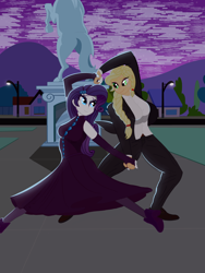 Size: 3000x4000 | Tagged: safe, artist:alkabiadiz, applejack, rarity, human, equestria girls, g4, dancing, digital art, duo, duo female, female, lesbian, outdoors, ship:rarijack, shipping