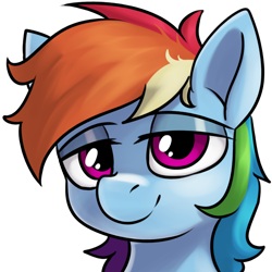 Size: 2000x2000 | Tagged: safe, artist:fv0003, rainbow dash, pegasus, pony, g4, bust, female, head only, lidded eyes, mare, multicolored hair, portrait, rainbow hair, simple background, smiling, solo, transparent background