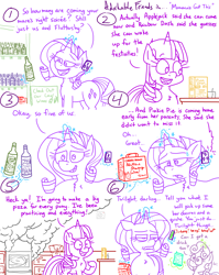 Size: 4779x6013 | Tagged: safe, artist:adorkabletwilightandfriends, rarity, sweetie belle, twilight sparkle, alicorn, comic:adorkable twilight and friends, g4, adorkable, adorkable twilight, alarm, alcohol, busy, comic, confident, conversation, cooking, cute, dork, female, filly, foal, friendship, funny, grocery store, happy, humor, magic, mess, oven, shelf, shopping, siblings, sisters, slice of life, smiling, smoke, twilight sparkle (alicorn), upset, wine