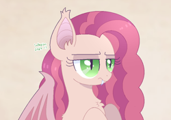 Size: 856x604 | Tagged: safe, artist:lullapiies, oc, oc:lullapie, bat pony, pony, bust, female, mare, portrait, race swap, simple background, solo