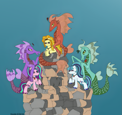 Size: 709x672 | Tagged: safe, artist:doodle-doodie-doo, artist:doodledoodz, derpibooru exclusive, adagio dazzle, aria blaze, sonata dusk, earth pony, pony, siren, rainbow rocks 10th anniversary, equestria girls, g4, my little pony equestria girls: rainbow rocks, art event, blue background, colored hooves, digital art, disguise, disguised siren, dorsal fin, duality, earth pony adagio dazzle, earth pony aria blaze, earth pony sonata dusk, equestria girls ponified, female, fin, fins, fish tail, gem, gradient background, hooves, mare, ocean, ponified, pony form, shiny hooves, siren gem, siren ponidox, tail, the dazzlings, underwater, unshorn fetlocks, water