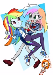 Size: 2162x3070 | Tagged: safe, artist:uotsda, rainbow dash, oc, oc:poniko, oc:rokuchan, human, equestria girls, g4, converse, female, japanese, shoes, simple background, translated in the description, trio, trio female