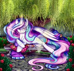 Size: 2100x2000 | Tagged: safe, artist:bluekazenate, princess celestia, alicorn, pony, g4, female, mare, smiling, solo, tree