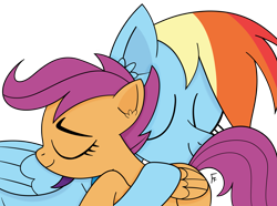 Size: 4445x3303 | Tagged: safe, artist:frownfactory, rainbow dash, scootaloo, pegasus, pony, g4, cute, cutealoo, dashabetes, duo, duo female, female, filly, foal, hug, mare, scootalove, sibling love, siblings, simple background, sisterly love, sisters, smiling, transparent background