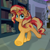 Size: 1920x1920 | Tagged: safe, artist:_butterscotch, sunset shimmer, pony, unicorn, g4, book, bookshelf, canterlot archives, female, frog (hoof), heart, hoof heart, hoofbutt, horn, hourglass, scroll, solo, underhoof