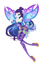 Size: 1973x2851 | Tagged: safe, artist:machakar52, rarity, fairy, equestria girls, g4, alternate hairstyle, bare shoulders, bloomix, blue wings, clothes, collarbone, colored wings, concave belly, crossover, fairy wings, fairyized, gradient wings, high heels, looking at you, platform heels, shoes, simple background, smiling, sparkly wings, thin, transparent background, wide hips, wings, winx, winx club, winxified