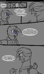 Size: 2200x3641 | Tagged: safe, artist:somber, oc, oc:gaela, oc:sapphire horizons, griffon, comic:birds and caps, fallout equestria, comic, female