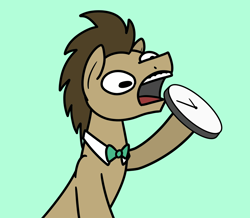 Size: 2048x1784 | Tagged: safe, artist:ewoudcponies, doctor whooves, time turner, earth pony, pony, g4, clock, green background, male, open mouth, simple background, solo, stallion