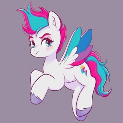 Size: 700x700 | Tagged: safe, artist:kuroartss, zipp storm, pegasus, pony, g5, aside glance, blush sticker, blushing, colored wings, ear fluff, female, heart, heart eyes, looking at you, mare, multicolored wings, simple background, smiling, smiling at you, solo, spread wings, tail, three quarter view, unshorn fetlocks, wingding eyes, wings