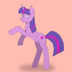 Size: 1290x1295 | Tagged: safe, artist:millionyearspony, twilight sparkle, pony, unicorn, g4, female, horn, mare, pink background, rearing, simple background, solo, unicorn twilight