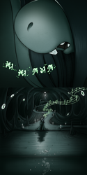 Size: 1500x3000 | Tagged: safe, artist:drxii, oc, oc:ipsywitch, pony, g4, ask, cave, cloak, clothes, dialogue, female, jewelry, shoggoth (h.p. lovecraft), tiara, tumblr