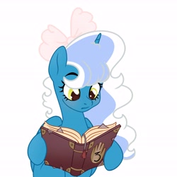 Size: 6890x6890 | Tagged: safe, artist:riofluttershy, oc, oc only, oc:fleurbelle, alicorn, pony, alicorn oc, blushing, book, bow, female, gravity falls, hair bow, holding, horn, mare, pink bow, reading, simple background, solo, tail, two toned hair, two toned mane, two toned tail, white background, wings, yellow eyes