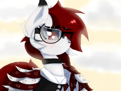 Size: 4000x3000 | Tagged: safe, artist:ponersarecute, oc, oc only, pegasus, clothes, collar, eyebrows, eyebrows visible through hair, femboy, glasses, male, markings, pegasus oc, shirt, spread wings, stallion, vest, wings