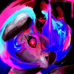 Size: 1080x1080 | Tagged: safe, artist:kerozenne, pony, unicorn, horn, painting, saturated