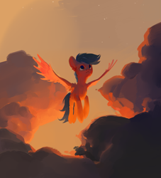 Size: 2335x2569 | Tagged: safe, artist:yanisfucker, oc, oc only, oc:aa, pegasus, pony, cloud, cutie mark, dusk, ethereal mane, flying, lighting, male, sky, solo, spread wings, stallion, starry mane, stars, wings