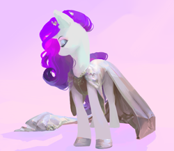 Size: 2631x2280 | Tagged: safe, artist:yanisfucker, rarity, pony, unicorn, g4, abstract background, beautiful, clothes, colored hooves, dress, eyes closed, eyeshadow, female, flower, flower in hair, high res, hooves, horn, makeup, mare, shadow, shoes, slippers, solo