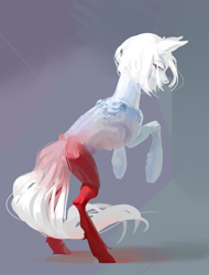 Size: 1900x2500 | Tagged: safe, artist:yanisfucker, oc, oc only, earth pony, pony, abstract background, coat markings, concave belly, female, rearing, solo, thin