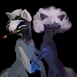 Size: 2449x2449 | Tagged: safe, artist:yanisfucker, oc, oc only, earth pony, pony, ambiguous gender, black background, black fire opal, duo, high res, simple background, transparent flesh