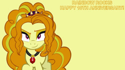 Size: 1920x1080 | Tagged: safe, artist:dragonmaster137, edit, editor:jaredking779, adagio dazzle, earth pony, pony, rainbow rocks 10th anniversary, g4, my little pony equestria girls: rainbow rocks, disguise, disguised siren, earth pony adagio dazzle, equestria girls ponified, female, gem, looking at you, mare, ponified, simple background, siren gem, smiling, smiling at you, smirk, yellow background