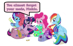 Size: 940x603 | Tagged: safe, edit, editor:marefieber, misty brightdawn, pinkie pie, rainbow dash, twilight sparkle, earth pony, pegasus, pony, unicorn, g4, g5, leak, backpack, bag, balloon, bottle, button, camp cutie mark, compass, female, font, group, heart, holding, horn, initials, map, mare, medicine, missing cutie mark, no cutie marks yet, noose, open mouth, paper, quartet, rainbow dash's cutie mark, rebirth misty, rope, simple background, sitting, smiling, speech, speech bubble, sports bag, stars, talking, text, unicorn twilight, unshorn fetlocks, white background, wings