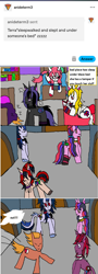 Size: 1179x3260 | Tagged: safe, artist:ask-luciavampire, oc, bat pony, earth pony, pony, undead, unicorn, vampire, vampony, ask, bed room, horn, tumblr