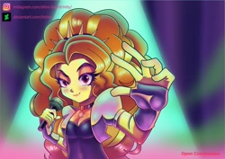 Size: 1280x905 | Tagged: safe, artist:ttshiro, adagio dazzle, human, equestria girls, g4, my little pony equestria girls: rainbow rocks, antagonist, breasts, busty adagio dazzle, evil, evil smile, female, hand, music festival outfit, smiling, solo, villainess