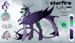 Size: 1488x858 | Tagged: safe, artist:sorninay, rarity, spike, oc, oc:starfire, dracony, dragon, hybrid, pony, unicorn, g4, female, horn, interspecies offspring, male, offspring, parent:rarity, parent:spike, parents:sparity, pride, pride flag, screencap reference, ship:sparity, shipping, solo, straight, straight pride flag, winged spike, wings