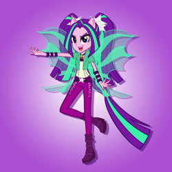 Size: 2000x2000 | Tagged: safe, artist:julie-z, aria blaze, human, rainbow rocks 10th anniversary, equestria girls, g4, my little pony equestria girls: rainbow rocks, female, fin wings, fins, gradient background, open mouth, open smile, ponied up, pony ears, smiling, solo, the dazzlings, wings