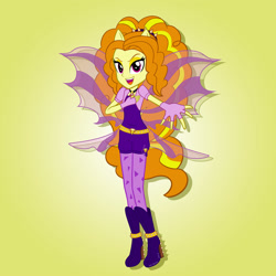 Size: 2000x2000 | Tagged: safe, artist:julie-z, adagio dazzle, human, rainbow rocks 10th anniversary, equestria girls, g4, my little pony equestria girls: rainbow rocks, female, fin wings, fins, gradient background, open mouth, open smile, ponied up, pony ears, smiling, solo, the dazzlings, wings