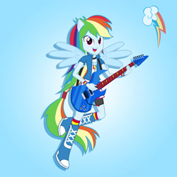 Size: 2000x2000 | Tagged: safe, artist:julie-z, rainbow dash, human, rainbow rocks 10th anniversary, equestria girls, g4, my little pony equestria girls: rainbow rocks, electric guitar, female, gradient background, guitar, musical instrument, ponied up, pony ears, solo