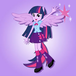 Size: 2000x2000 | Tagged: safe, artist:julie-z, twilight sparkle, alicorn, human, rainbow rocks 10th anniversary, equestria girls, g4, my little pony equestria girls: rainbow rocks, female, gradient background, ponied up, pony ears, solo, twilight sparkle (alicorn)