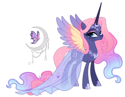 Size: 2441x1905 | Tagged: safe, artist:gihhbloonde, oc, alicorn, pony, colored wings, female, magical lesbian spawn, mare, multicolored wings, offspring, parent:fluttershy, parent:princess luna, parents:lunashy, simple background, solo, transparent background, wings