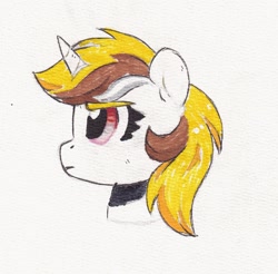 Size: 1742x1714 | Tagged: safe, artist:foxtrot3, oc, oc only, oc:vida emotionate, pony, unicorn, alcohol markers, bust, horn, profile, solo, traditional art, watercolor painting