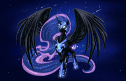 Size: 1024x663 | Tagged: safe, artist:sky-railroad, nightmare moon, alicorn, pony, g4, ethereal mane, female, glowing, glowing eyes, mare, solo