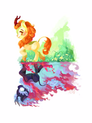 Size: 2121x2828 | Tagged: safe, artist:cyyclg, autumn blaze, kirin, nirik, g4, duality, female, flower, profile, reflection