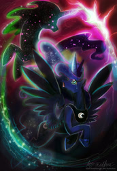 Size: 2031x2954 | Tagged: safe, artist:mad munchkin, princess luna, tantabus, alicorn, pony, do princesses dream of magic sheep, g4, crying, female, jewelry, mare, regalia, signature