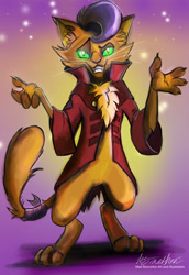 Size: 2031x2954 | Tagged: safe, artist:mad munchkin, capper dapperpaws, abyssinian, anthro, g4, my little pony: the movie, bipedal, charm, chest fluff, clothes, coat, handsome, male, paws, signature, smiling, solo