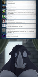 Size: 1500x3040 | Tagged: safe, artist:drxii, oc, oc:escher, oc:ipsywitch, pony, g4, ask, dialogue, male, tumblr