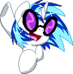 Size: 1022x1036 | Tagged: safe, artist:paperbagpony, artist:tihan, dj pon-3, vinyl scratch, pony, unicorn, g4, digital art, female, glasses, horn, manepxls, mare, open mouth, pixel art, pxls.space, raised hoof, simple background, smiling, solo, sunglasses, transparent background