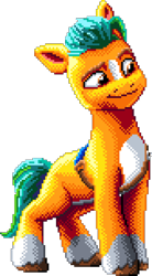 Size: 1008x1824 | Tagged: safe, artist:dragonm97, hitch trailblazer, earth pony, pony, g5, digital art, male, manepxls, pixel art, pxls.space, simple background, smiling, solo, stallion, transparent background