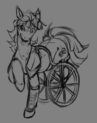 Size: 1600x2039 | Tagged: safe, artist:natt333, oc, oc only, oc:rusty gear, earth pony, pony, disabled, gray background, simple background, solo, wheelchair