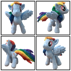 Size: 1628x1628 | Tagged: safe, artist:manehattanplushies, rainbow dash, pegasus, pony, g4, irl, multiple views, photo, plushie, simple background, spread wings, wings