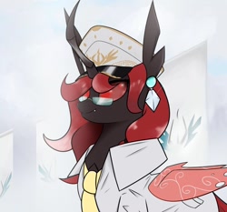 Size: 1200x1116 | Tagged: artist needed, oc name needed, source needed, safe, oc, changeling, equestria at war mod, clothes, glasses, hat, necktie, red changeling, solo, torisin, uniform